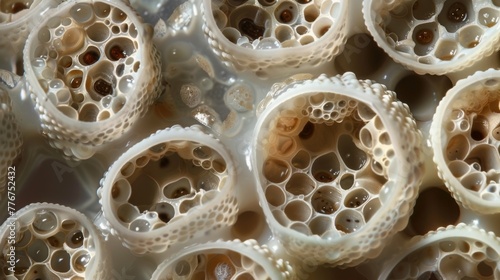 A series of circular eggs with a bumpy textured surface. Some of the eggs are ruptured revealing hundreds of tiny wriggling larvae
