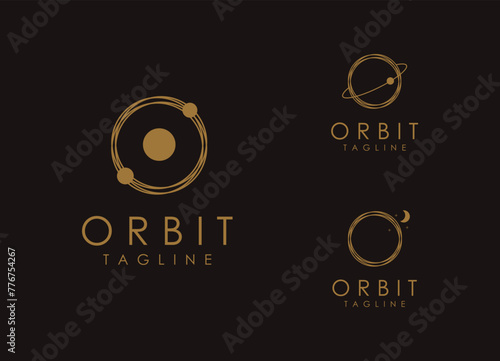 Set of Abstract minimalist motion orbit logo icon vector template on dark background photo