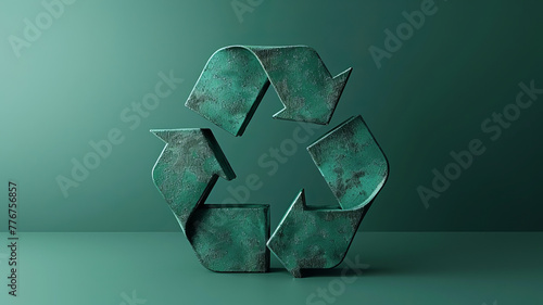 three grenn arrows inside a recycle symbol 3d sktop,generative ai photo