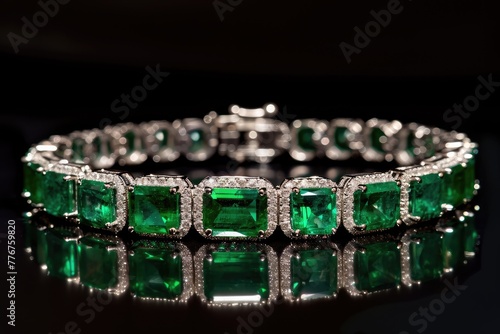 Timeless emerald and diamond tennis bracelet, Elegant tennis bracelet adorned with emeralds and diamonds for a classic look.