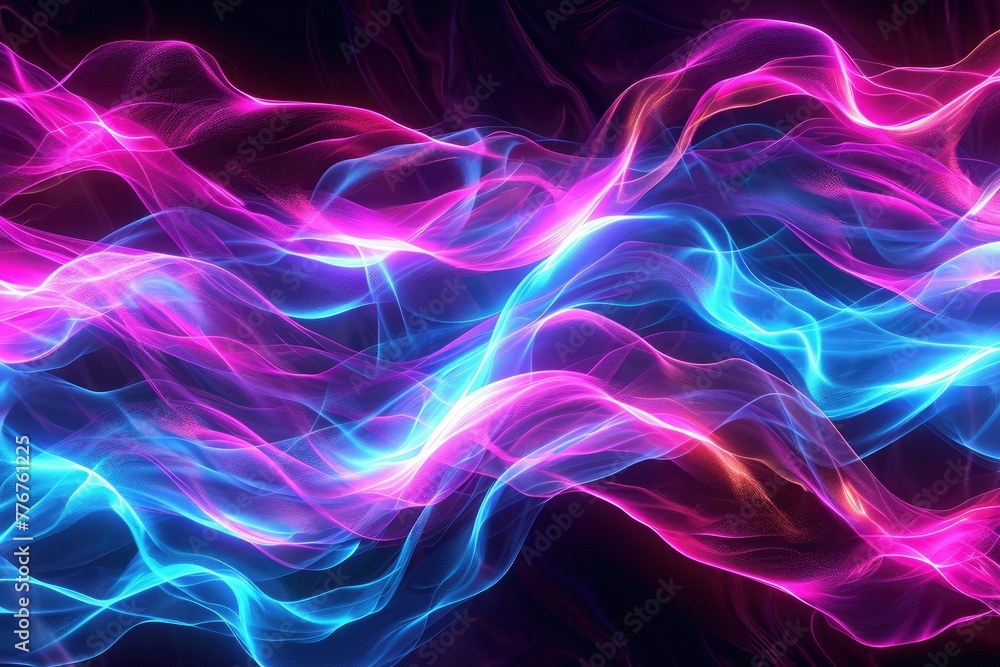 Vibrant neon waves creating an energetic backdrop, Dynamic display of neon waves forming an energetic and captivating background.