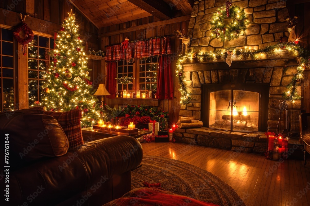 Warm Christmas scene with a cozy fireplace, twinkling lights, and family warmth, Inviting Christmas ambiance featuring a cozy fireplace, twinkling lights, and family togetherness. Warm Christmas scene with a cozy fireplace, twinkling lights, and family warmth, Inviting Christmas ambiance featuring a cozy fireplace, twinkling lights, and family togetherness.