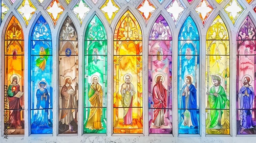 A collection of watercolor church windows © sticker2you