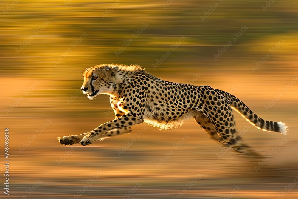 Obraz premium Agile cheetah capturing the essence of speed in motion, Dynamic image of a cheetah showcasing its agility and speed in motion.
