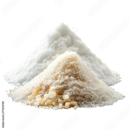 Salt sugar and flour in piles isolated on white background.
 photo