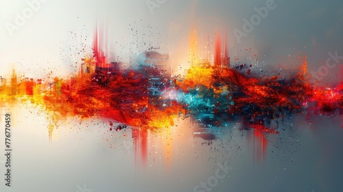 abstract features explosions of red, orange, and blue with decay and dispersion effects. photo