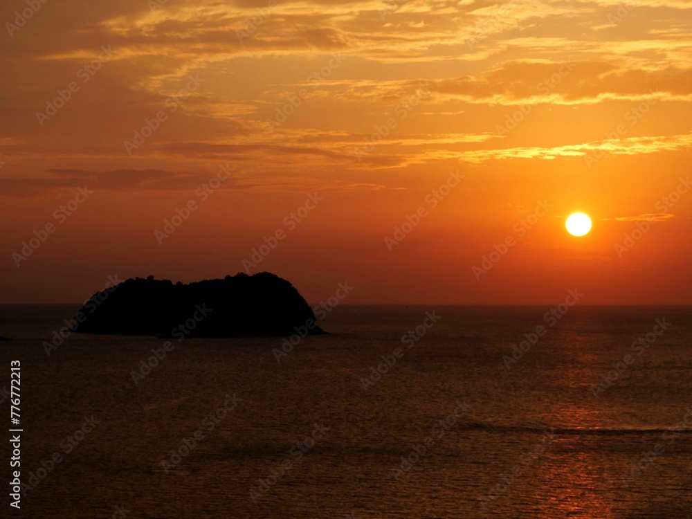 Sunset over the ocean view from cruise ship at Langkawi Malaysia