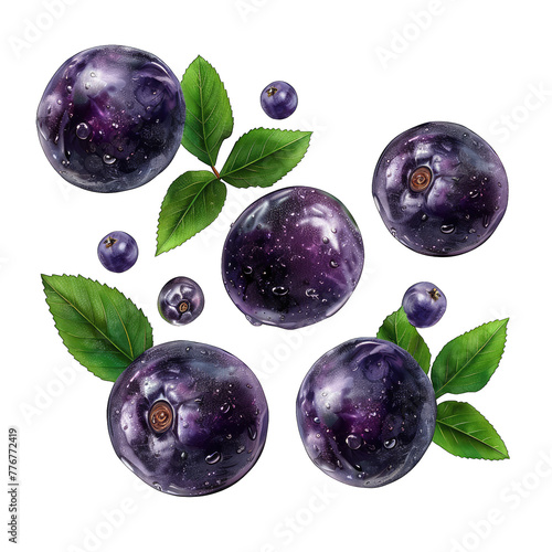 Vibrant 3D Acai Berries Illustration Set on White Background, Perfect for Print and Online Use - Vector Clipart Design, Isolated and Cut-Out for Easy Integration into any Project.