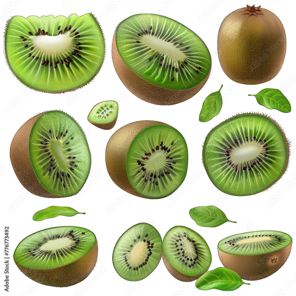 Fototapeta premium Vibrant 3D Kiwifruit Illustration on White Background - High-Quality Vector Clipart for Print and Design Projects
