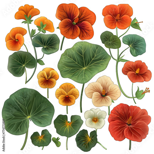 Bright and Vibrant Nasturtium Flower Illustration - 3D Realistic Design Perfect for Print and Digital Use