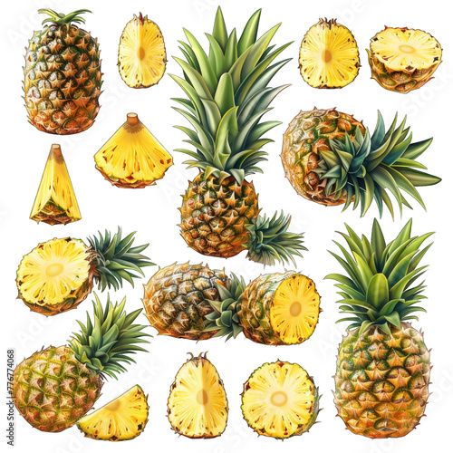 Vibrant 3D Pineapple Illustration on White Background - Vector Clipart Design with Realistic Detailing, Perfect for Print Projects