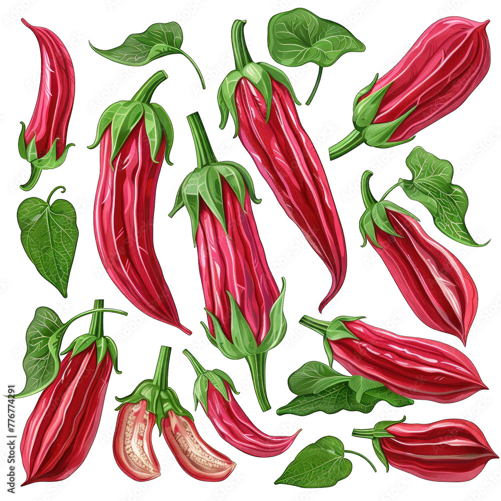 Vibrant 3D Red Okra Illustration on Clean White Background - Perfect for Print and Digital Design Projects - High-Quality Vector Clipart Vibrant 3D Red Okra Illustration on Clean White Background - Perfect for Print and Digital Design Projects - High-Quality Vector Clipart