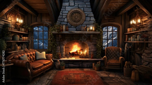 cabin fireplace interior