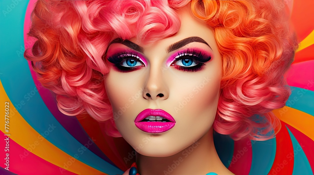 wig pink pop art wig pink pop art