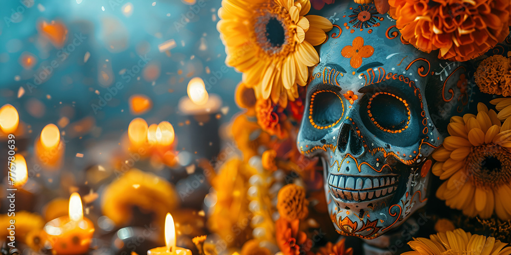 skull and flowers generative ai