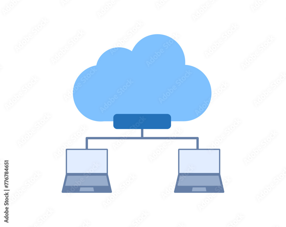 Cloud computing icon. Blue cloud icon representing a network connection for data storage and access between devices Cloud computing icon. Blue cloud icon representing a network connection for data storage and access between devices