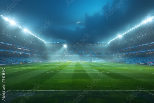 Tranquil Moonlit Soccer Stadium at Night Depicted as Minimalist Showcasing Harmony and Community