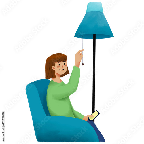 Woman Turn Off Lamp Illustration photo