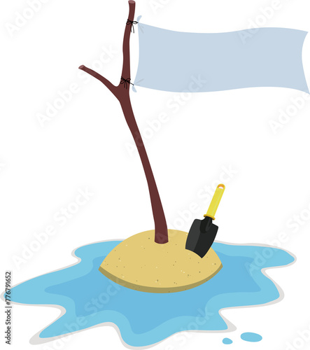 a flag hanging on an uninhabited island