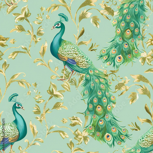 bird, peacock, peacocks, wallpaper, background, tile, animal, tree, nature, branch, illustration, vector, cartoon, tropical, beak, macaw, flower, birds, green, wildlife, design, feather, leaf