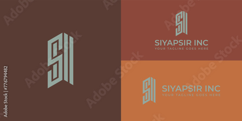 Abstract initial letter SI or IS logo in silver color isolated on multiple background colors. The logo is suitable for property and real estate construction company logo design inspiration templates.