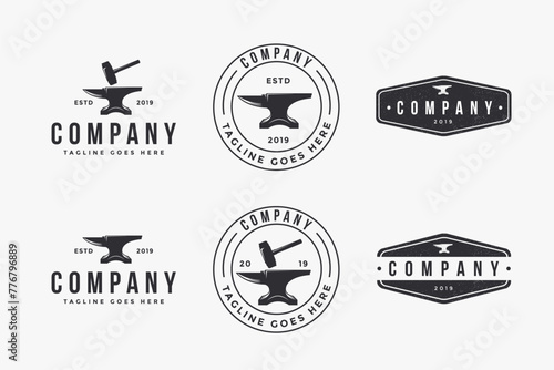 vintage blacksmith anvil logo icon vector template set on white background for industrial identity