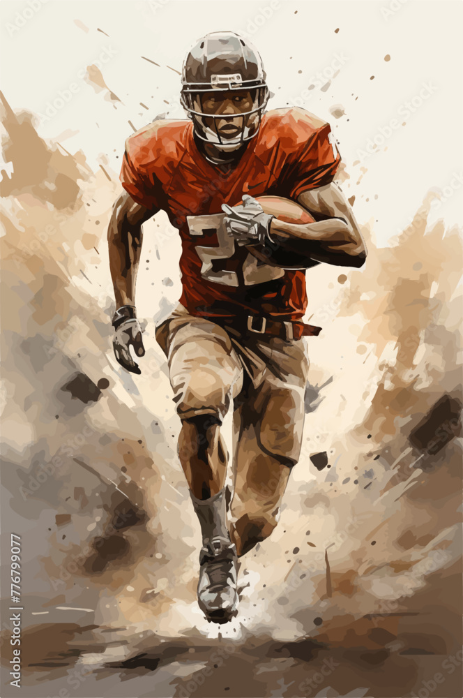 Determined Football Athlete Charging in a Dust Cloud illustration vector