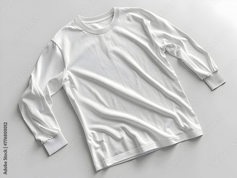 Realistic White Long Sleeve T-Shirt Mockup on Light Background, This image showcases a professional and high-quality mockup of a white long sleeve Realistic White Long Sleeve T-Shirt Mockup on Light Background, This image showcases a professional and high-quality mockup of a white long sleeve