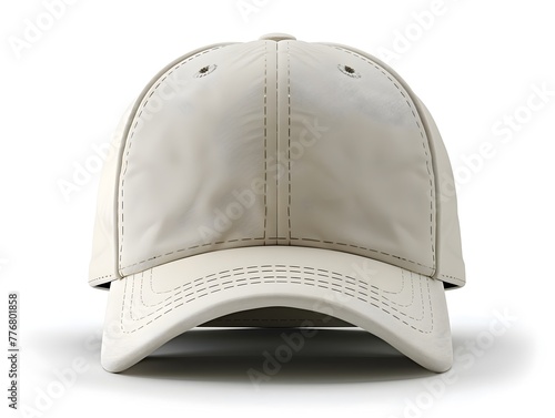 Blank Beige Baseball Cap on White Background with Copy Space