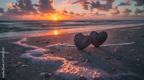 Heart shapes on a beach at Deerfield Beach Florida during the end of the day photo