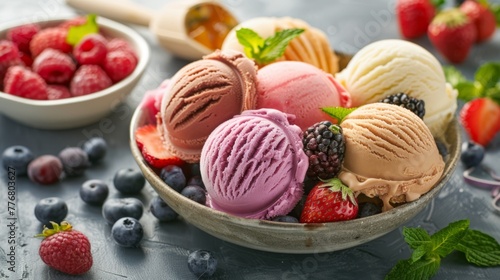 ice cream scoops with berry