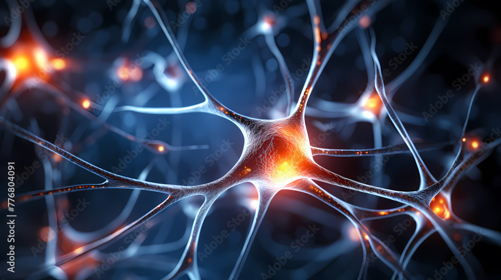 Concept illustration of neuron cells with glowing links Concept illustration of neuron cells with glowing links