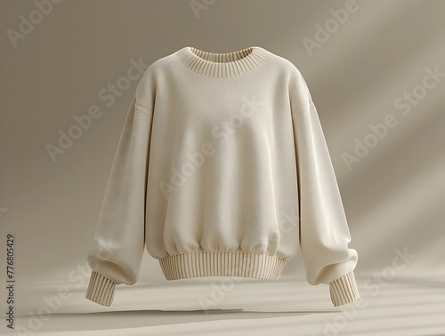 Cozy Knit Sweater in Neutral Tone for Autumn or Winter Wardrobe