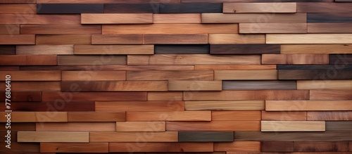 Detailed close-up view of a wooden wall displaying a variety of distinct colors and textures