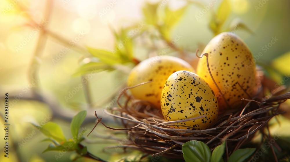 A nest with three eggs resting on top of it, symbolizing the start of ...