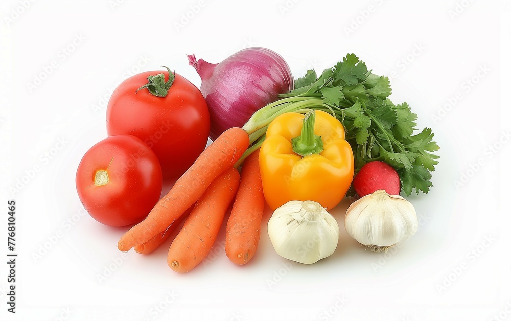 Array of fresh vegetables and fruits,isolated white background,World Health Day concept. Array of fresh vegetables and fruits,isolated white background,World Health Day concept.