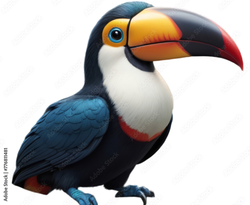 Obraz premium shy and cute chibi blue fantastic toucan on a branch transparent background
