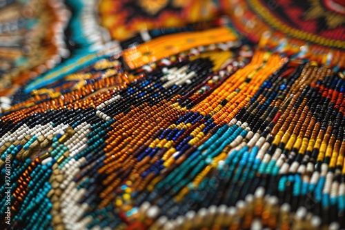 close up of colorful traditional ethnic bead art, abstract and art background