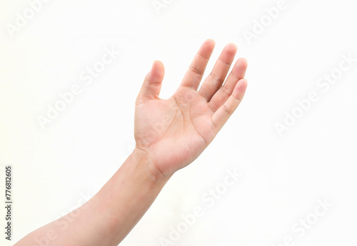 Isolated hand gesture of a woman showing a sign, on a white background