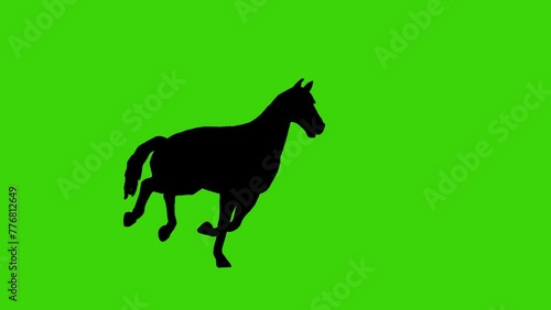 silhouette animation video of running horse with green screen background