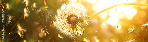 Weightless dandelion parachutes, caught in a gentle breeze, serene , professional color grading, photo