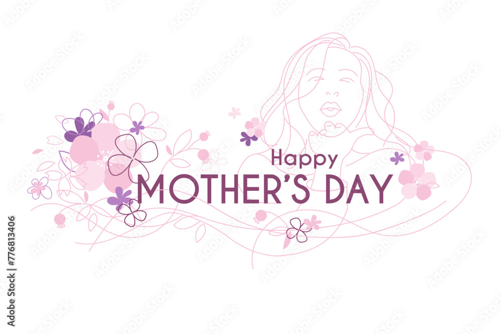 Happy mother's day card with woman and flowers, poster, celebrate, vector illustration Happy mother's day card with woman and flowers, poster, celebrate, vector illustration