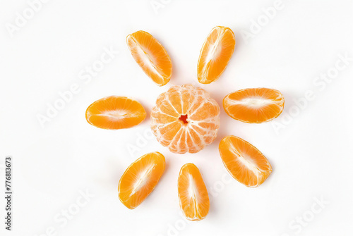 A fresh orange with its peel partially peeled, isolated on a white background