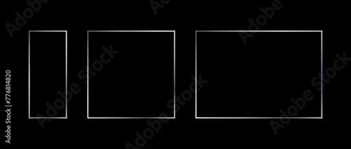 Silver thin frame set. Grey geometric borders in art deco style. Argent thin linear square and rectangle collection. Silvery glowing shiny boarder element pack. Vector bundle for photo, cadre, decor