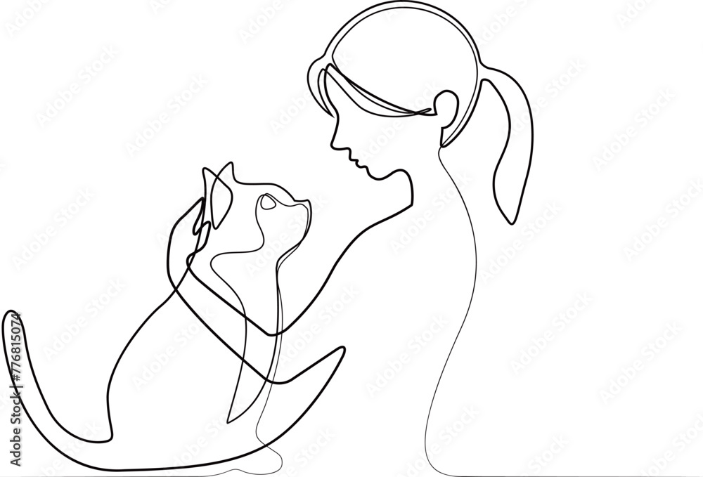 猫をなでる女性 猫をなでる女性