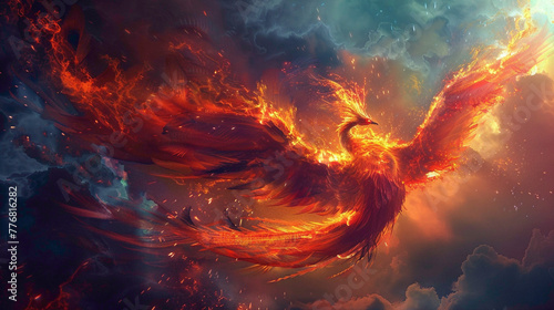 Fire asian dragon vertical. Fire Asian dragon on the dark background. Digital painting.