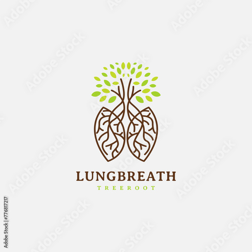 Lung breath and tree root vector logo design