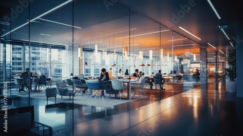 glass blurred high rise office interior