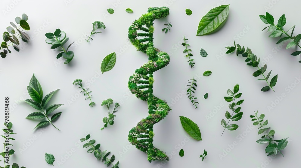 featuring a DNA double helix made of plants and leaves featuring a DNA double helix made of plants and leaves