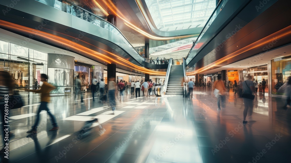 escalator blurred mall interior